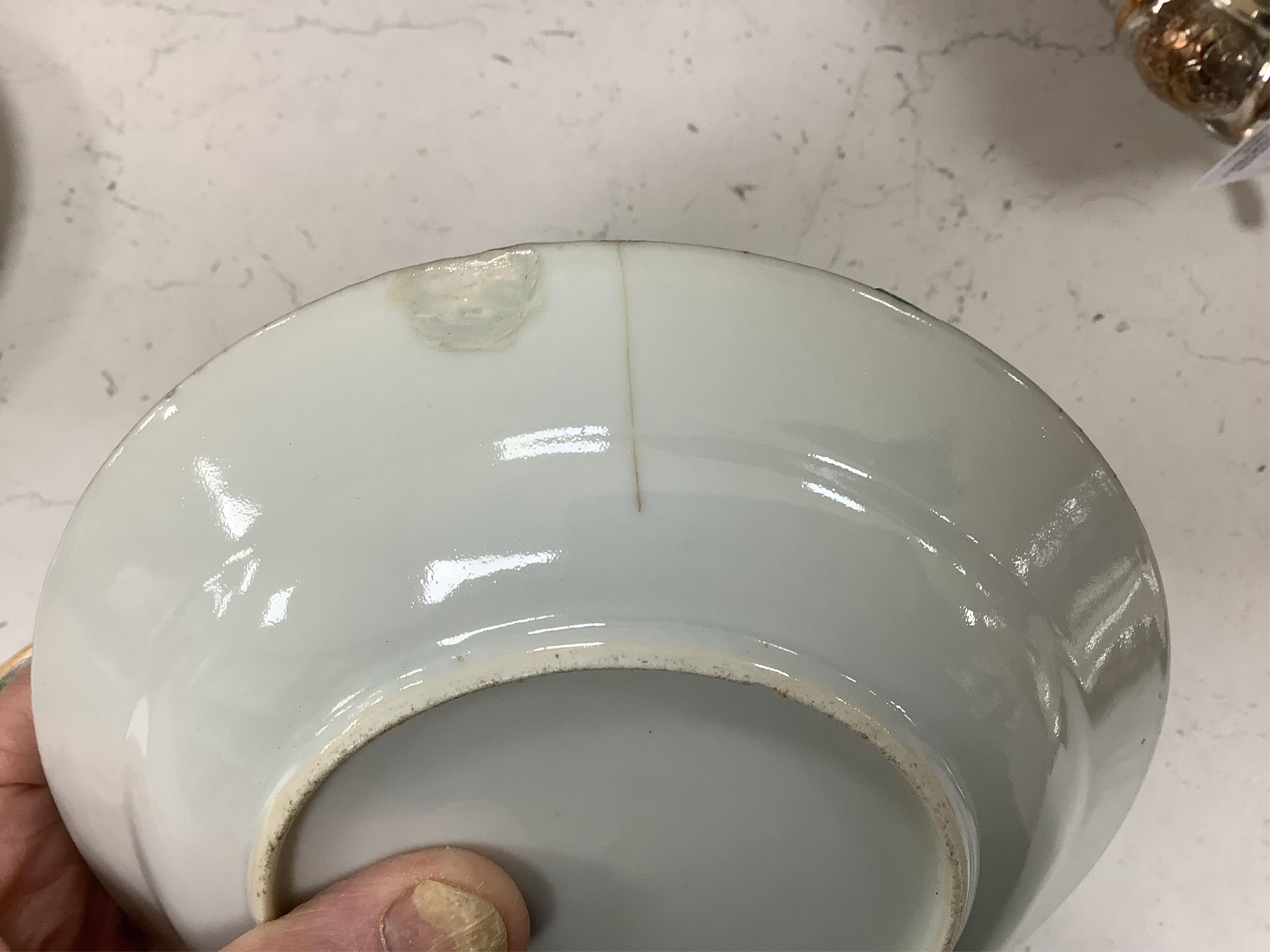 A collection of Chinese Canton figural plates, 19th century, together with an 18th century export famille rose saucer, largest 16cm (7)